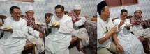 Romo Damianus Fadjar Tedjo Soekarno duduk saling berpunggungan dengan Ulama Kharismatik KH Fathulloh Suyuti Toha saat makan malam di ruang makan, Pondok Pesantren Mansyaul Huda, Banyuwangi, Minggu malam (14/6/2026).